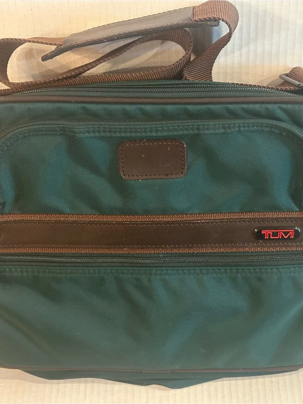 vintage green and brown ballistic nylon TUMI 2-Way Briefcase Messenger Bag Mint